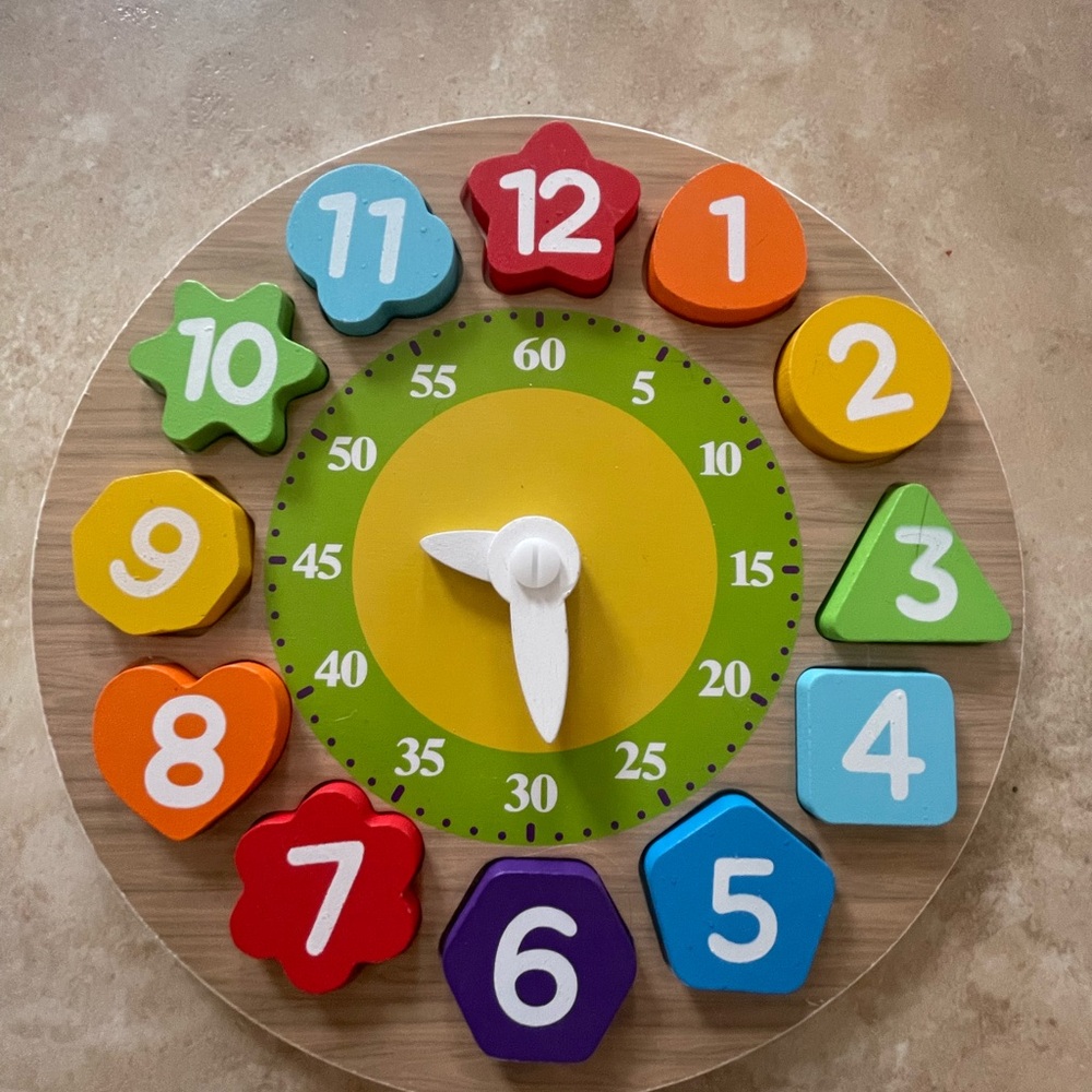 Colorful Wooden Shape Clock for Kids